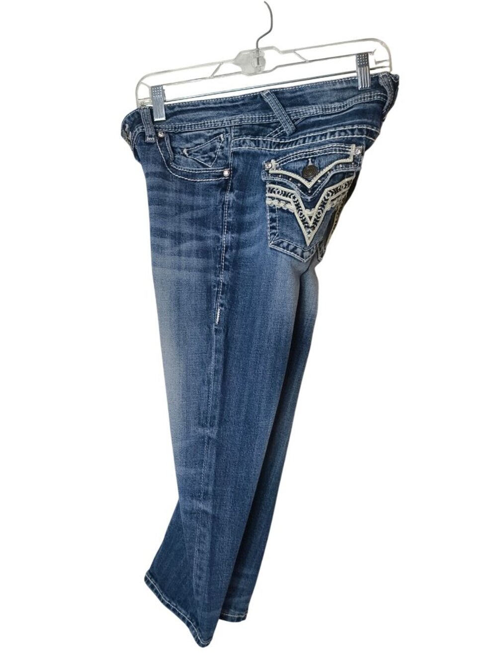 Vigoss Juniors 5 Capri Jeans Distressed Embroidered 21 Preppy Hip Grunge Urban - Picture 7 of 9